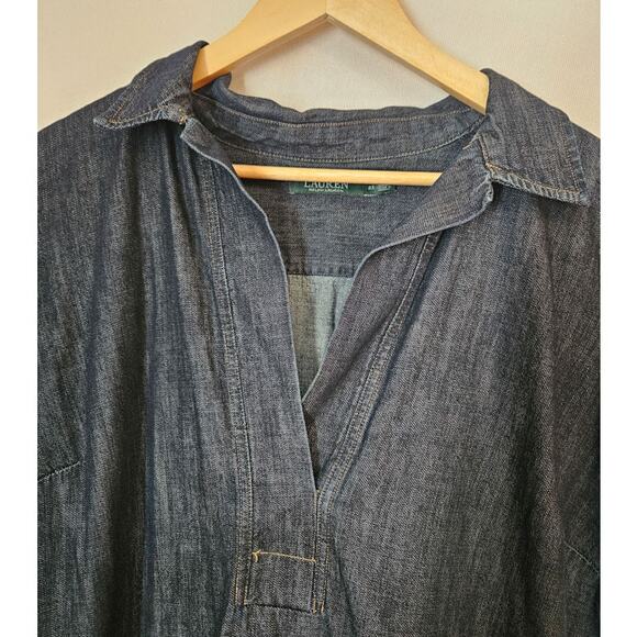 Lauren Ralph Lauren Denim Shirt Dress Shift Short Sleeves Size 2X Pockets - Picture 4 of 7